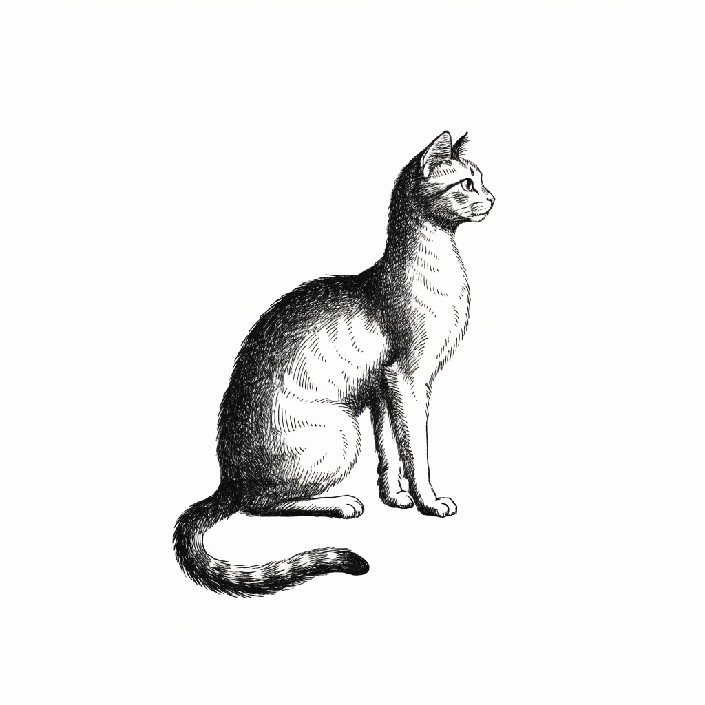 Ilustración estilo grabado de gato para snacks naturales Prandy
