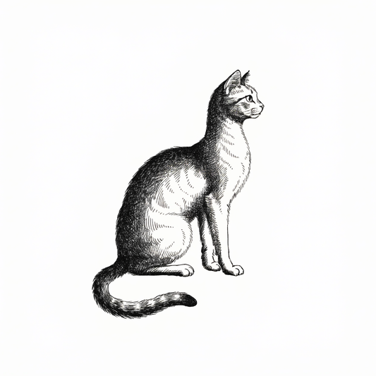 Ilustración estilo grabado de gato para snacks naturales Prandy