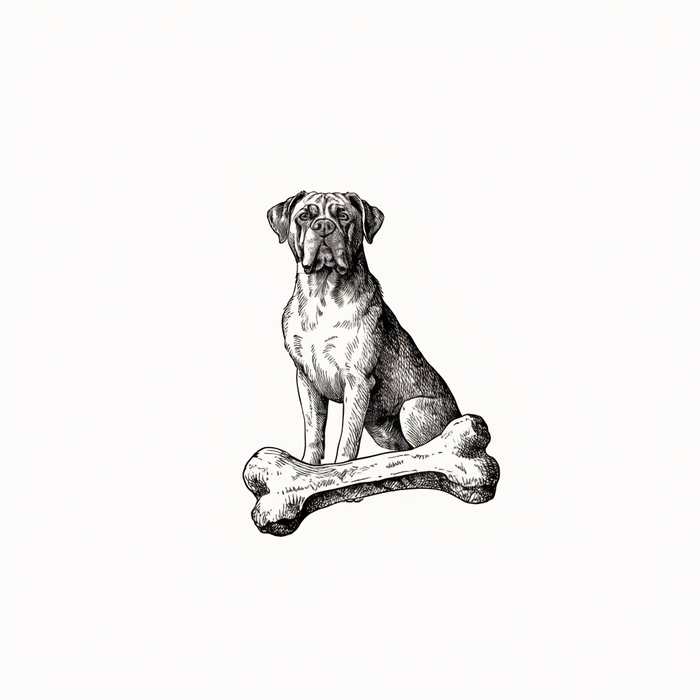 Ilustración estilo grabado de perro con mordedor resistente Prandy